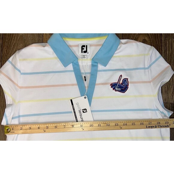 NWT WOMEN'S FOOTJOY CAP SLEEVE POLO, SIZE: L COLOR: WHITE/BLUE EMBROIDERY DESIGN - Picture 3 of 6